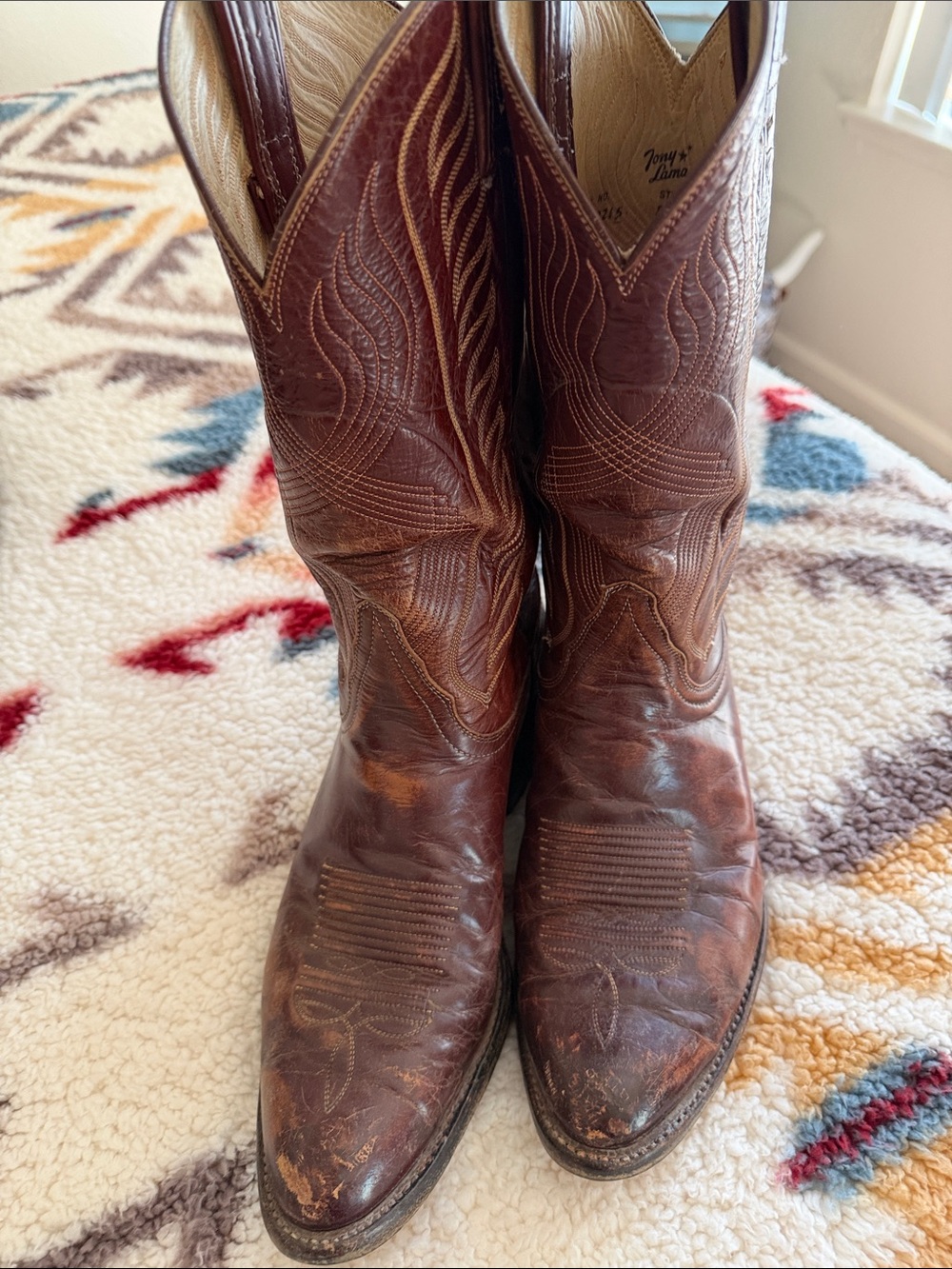 Tony Lama Brown Leather Western Cowboy Boots with Stitch Detail